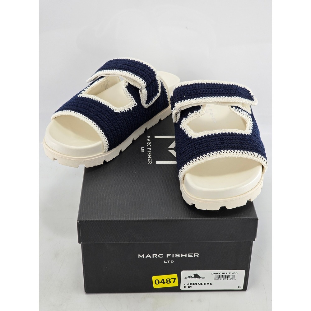 Marc Fisher Brinleys Slide Sandals Womens 8 Dark Blue Crochet - Excellent